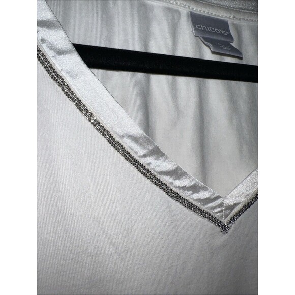 Chico's Womens Ivory Long Sleeve V-Neck T-Shirt Blouse Sz 4 XXL Stretch Sparkle - Picture 4 of 11